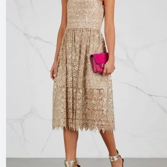 Alice+Olivia Alma Embellished Mid-Length Lace Party Dress - Picture 3 of 5